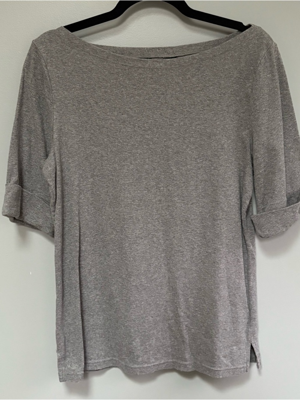 Lauren Ralph Lauren Women’s Heather Gray Boatneck Cuffed Sleeve Tee Size XL